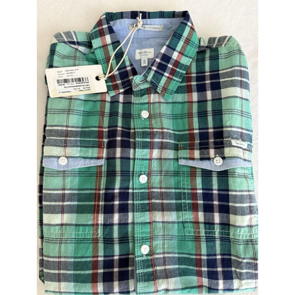 New Pepe Jeans London Boys Plaid Aloha Surfers London Beach Back Graphic Size 16